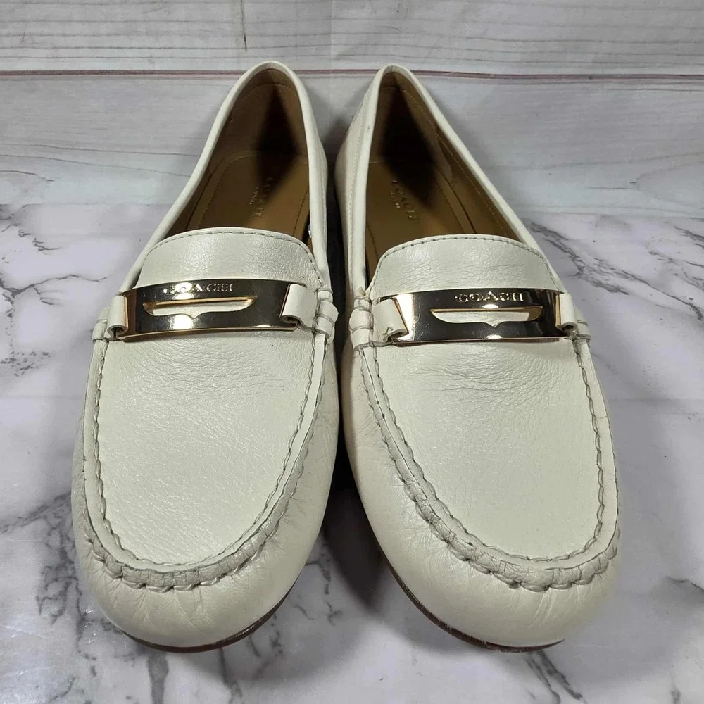 Coach Olympia Peb Grain Leather‎ Loafers Ivory - Womens Size 8 M